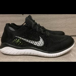 Nike Free RN Flyknit 2018 Running Lightweight Shoes. Black/White. W9.5